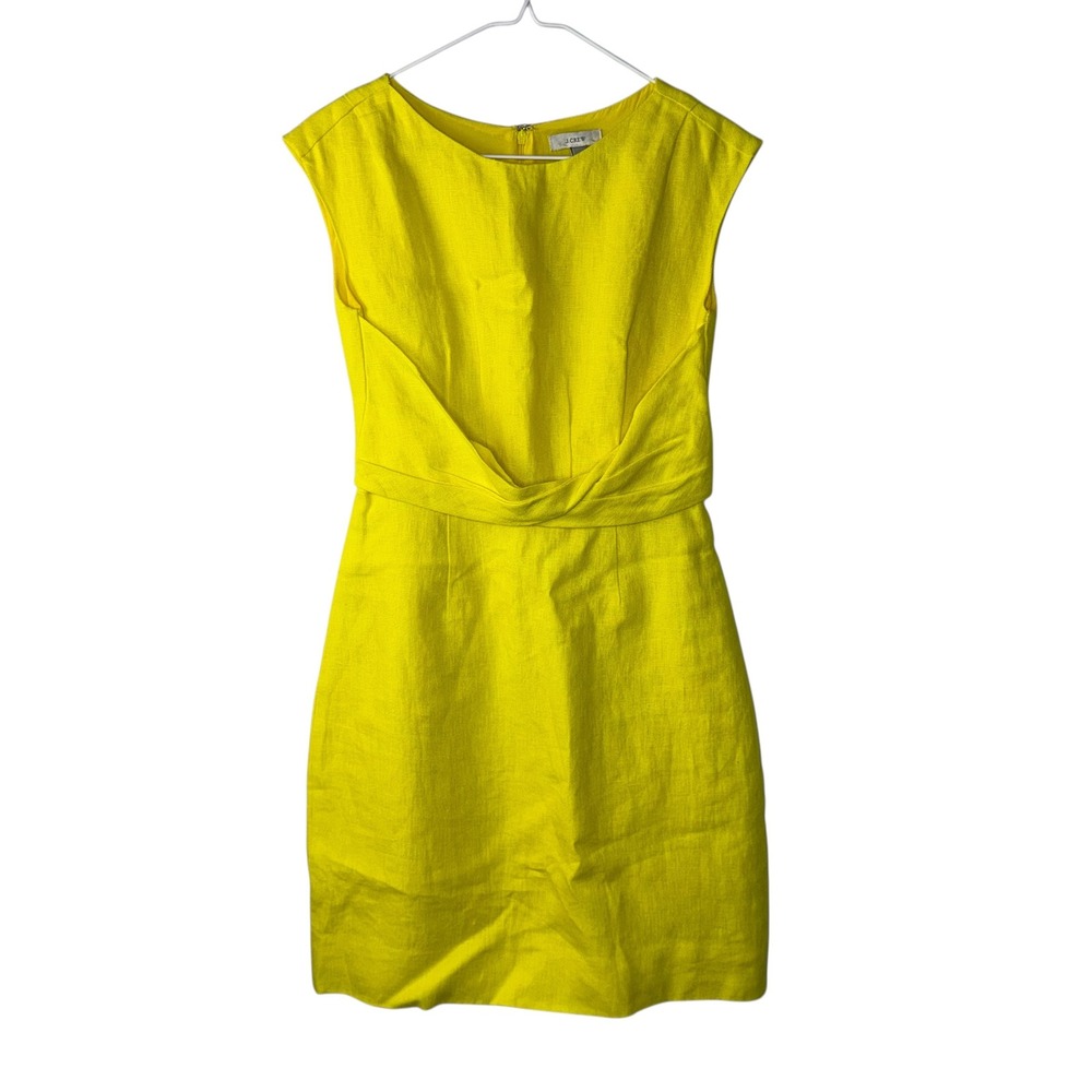 J.Crew Citron Yellow Linen Twist Front Sheath‎ Dress Silk Lined 79818 Size 2 - Picture 2 of 6